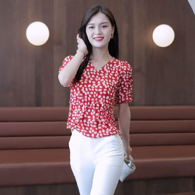 Chiffon top + wide-leg pants set
