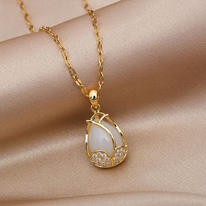 Exquisite tulip gold necklace-精致郁金香K金项链