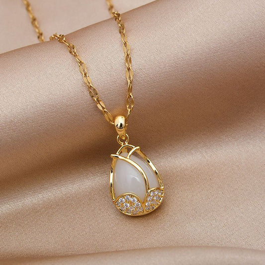 Exquisite tulip gold necklace-精致郁金香K金项链