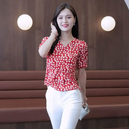 Chiffon top + wide-leg pants set