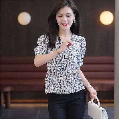 Chiffon top + wide-leg pants set