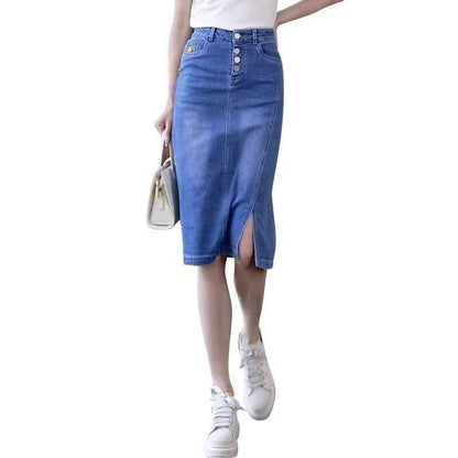 High-waisted denim skirt with free T-shirt